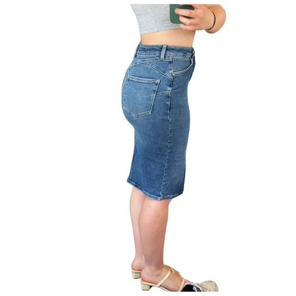 Denim Pencil Skirt with Slit - Picture 3 of 7